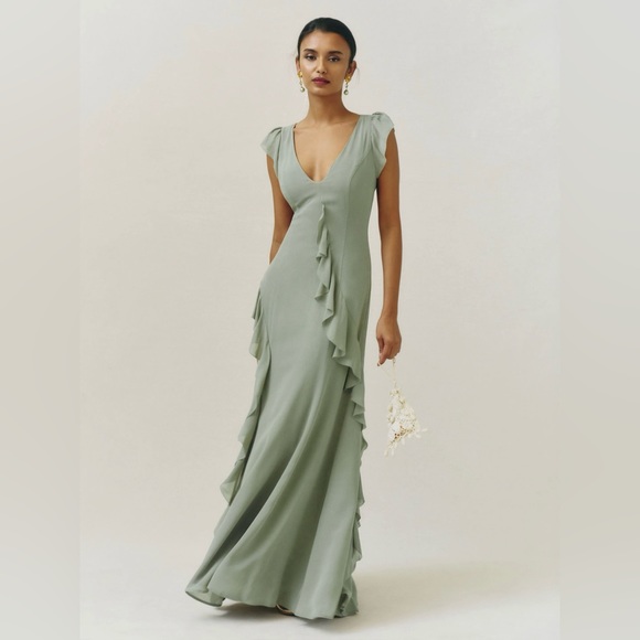 Reformation Dresses & Skirts - NEW Reformation Verity Maxi Dress in Seafoam Green Bridal Ruffle | size 4